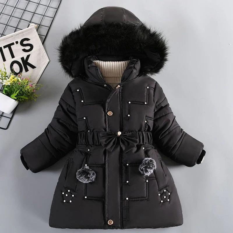 Plush Collar Hooded Girls Jacket